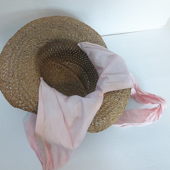 Cottage Core Straw Hat Neck SPF Scarf Sun Beach Coastal Boho Wide Brim - Picture 3 of 7